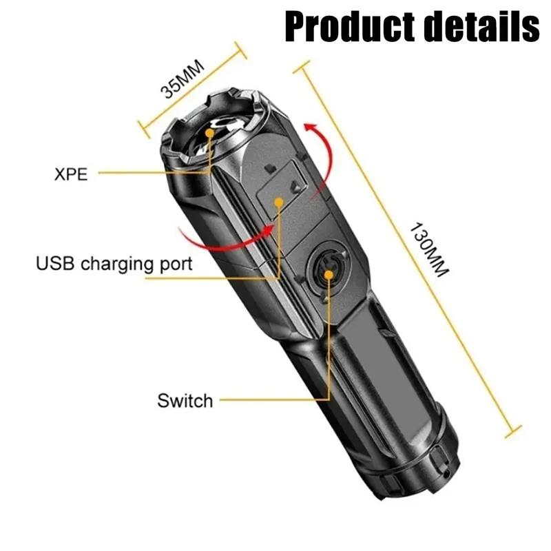 200000 Лм Мощный светодиодный фонарик USB-зарядка Тактический фонарь Регулируемый фокус Дальний свет Фонарь для улицы Водонепроницаемый фонарик
