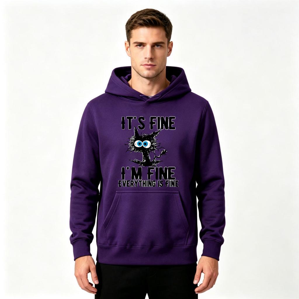 Men's It's Fine I'm Fine Printed Pullover Hoodie Casual Long Sleeve Sweatshirt