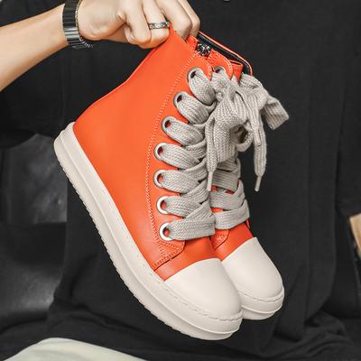 Кожаные мужские парусиновые туфли Осень Высокие повседневные туфли для мужчин Нескользящие женские кроссовки для ходьбы и вождения