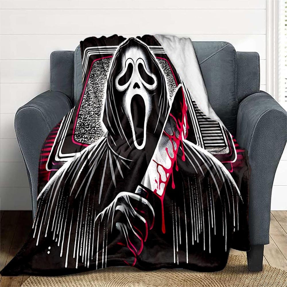 1 шт. Фланелевое покрывало с принтом Ghostface Scream для улицы - Легкое, мягкое, теплое, для всех сезонов, с HD-печатью, для дивана, кровати, путешествий, кемпинга 039