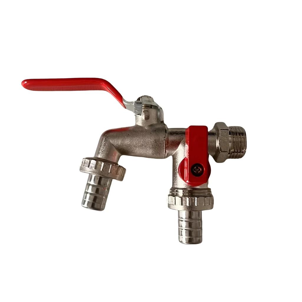Double Head Outdoor Garden Water Faucet 1 Inlet 2 Outlet Irrigation Zinc Alloy Faucet Splitter with Nipple and Balcony Faucet