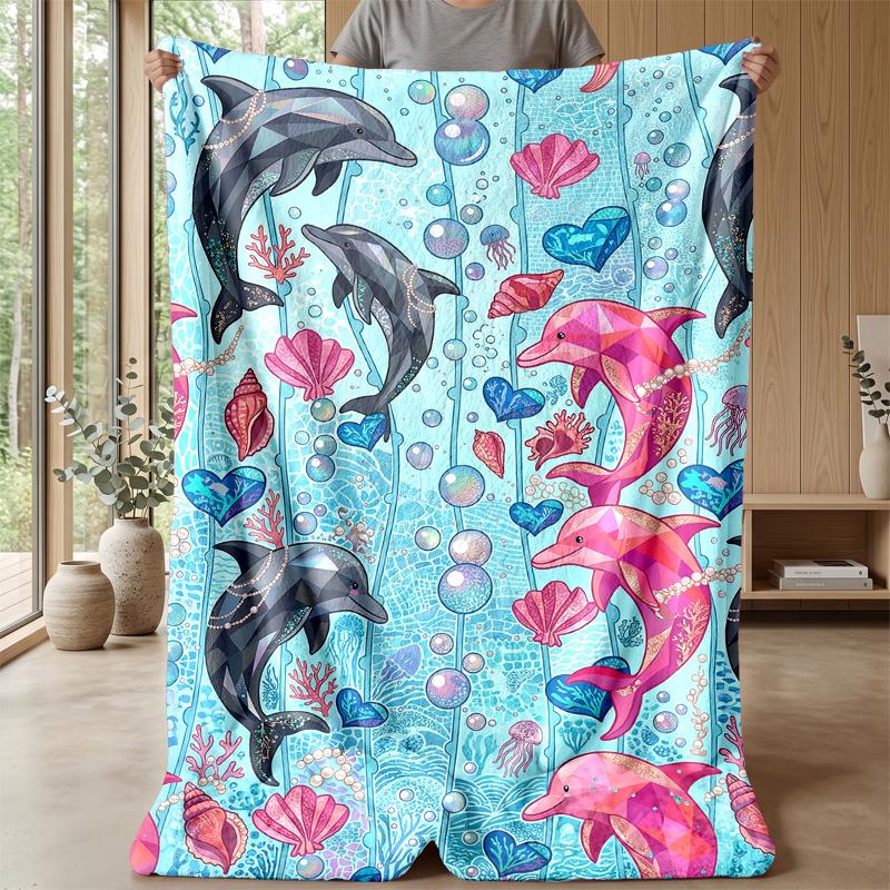 Dolphins Leaping at Sunset Theme blanket Lightweight Warm Flannel Blanket Decorative Throw Blanket for Home Decoration