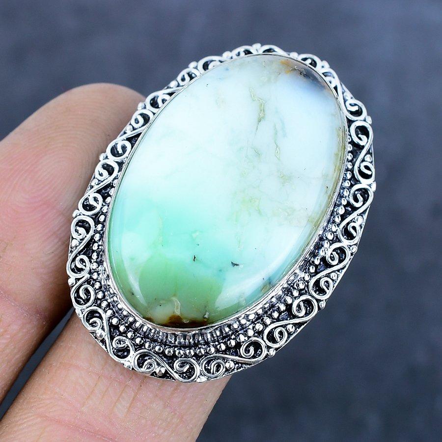 Chrysoprase Handmade 925 Sterling Silver Jewelry Ring Size 7.5 t8C13