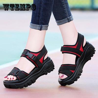 Женские сандалии, обувь на танкетке из эластичной ткани, женские сандалии на платформе, женские сандалии на высоком каблуке 5 см, летние пляжные сандалии Chaussures