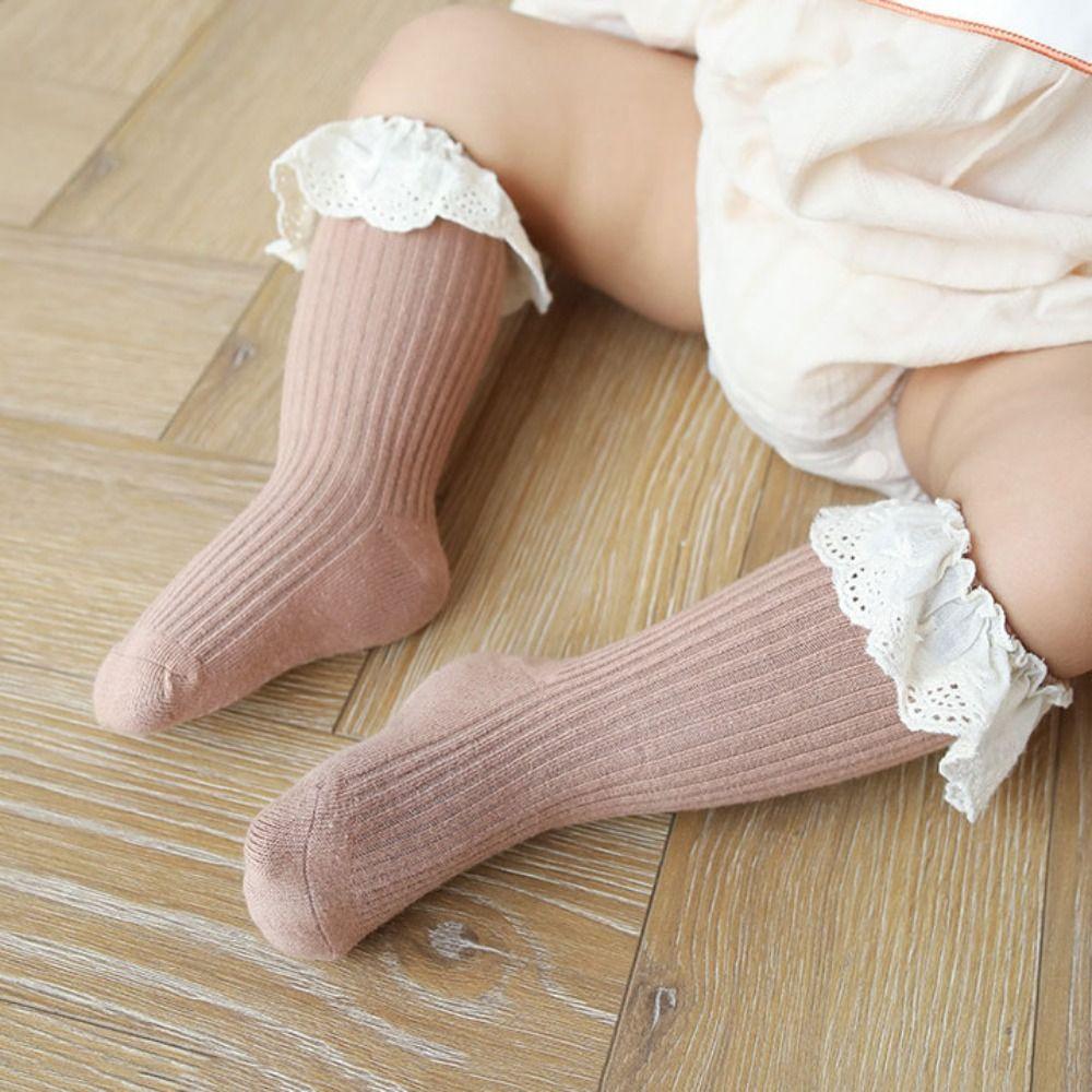 5Pairs Lace Trim Baby Calf Socks Baby Long Tube Cartoon Above Knee Socks  Kids