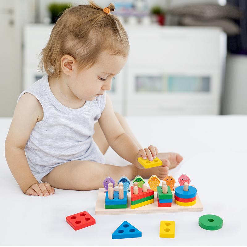 Wooden Solid Wood Geometric Studs Children's Puzzle Child Darling Hands-on Brain Shapes Paired with Early Childhood Wooden Toys