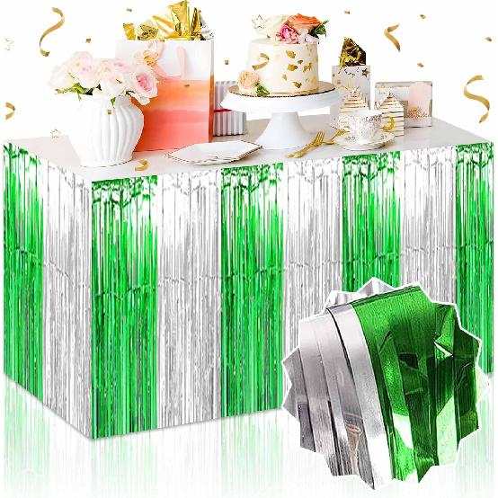 3 Pack 29 x108 Inch Blue Foil Fringe Table Skirts Metallic Banner for Tel Streamer Garland Backdrop for Parade Floats Mother's Day, Graduate,