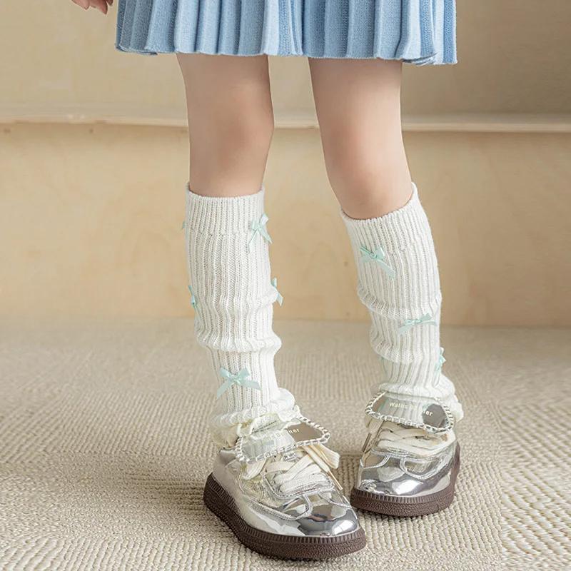 1 пара осенних теплых гетр для детей, шикарные милые балетные носки с бантом из трикотажной пряжи, зимние модные милые ворсовые носки, гетры