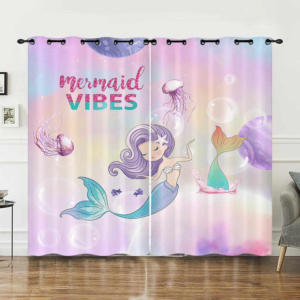Curtains Fairy Tale Mermaid Childlike Sunshade Digital Printing Curtains Blackout Without Punching