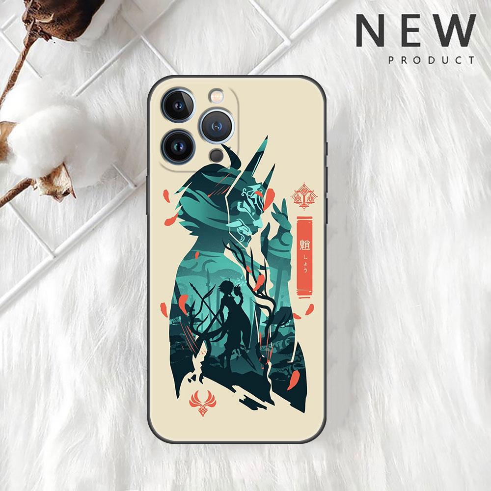 Чехол Funda для Apple iPhone 14 11 13 7 12 Pro 7 XR XS Max 8 Plus 6 14Pro 13Mini, черный мягкий чехол для телефона, аниме Genshin Impact, милый чехол