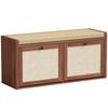 Rattan Shoe Bench with Padded Cushion and 2 Cabinets for Hidden Storage, Brown