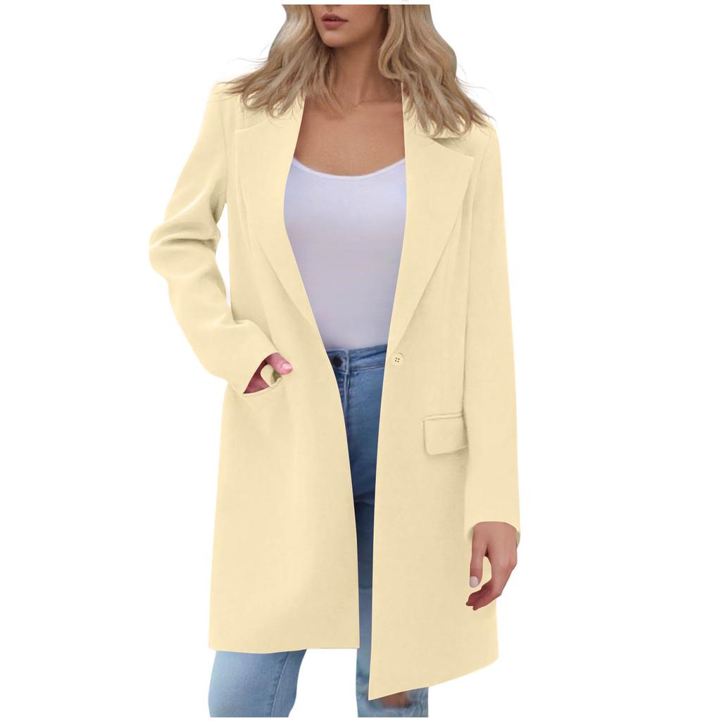 Women's Fashion Casual Long Sleeve Long Suit Jacket With Pockets