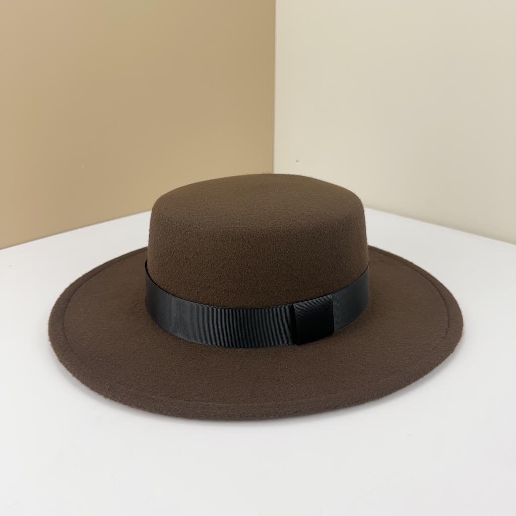 Top Hat British Black Flat Top Hat Hepburn Gentleman Jazz Hat Flat Brim Woolen Wide Brim Men'S And Women'S Hats