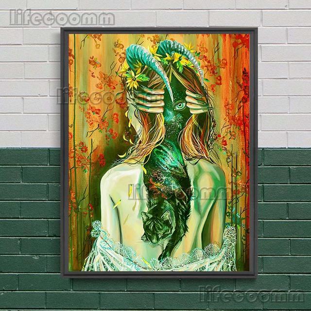 Готическое Созвездие Ведьмы Сюрреалистическое Искусство Принт Череп Декор Стены Искусства Холст Живопись Домашний Декор Жуткий Де Викка Плакат Принт Без Рамки