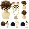 Wig Dress Up Set Necklace Ring Sunglasses Fake Moustache Vintage 80s Cosplay Party Disco Costume Photo Prop Performance Curly Wig