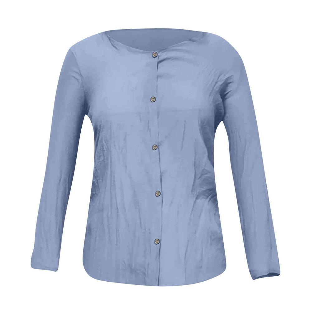 Women's Fashion Casual Solid Color V-Neck Chest Button Seven Sleeve T-Shirt Top