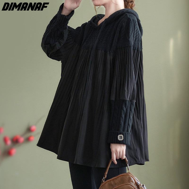 Dimanaf Женский свитер больших размеров, свободные толстовки и свитшоты, повседневные осенние лоскутные базовые модели 2022, вязаный новый пуловер, свитера с круглым вырезом