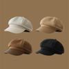 Retro Fashion Breathable Octagonal Hat Leather Brim Woolen Newsboy Hat Autumn and Winter Protective Warm Hat Children's Sweet