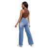 2024 High Waist Washed Women's Jeans Retro Nostalgic Street Perforated Denim Pants