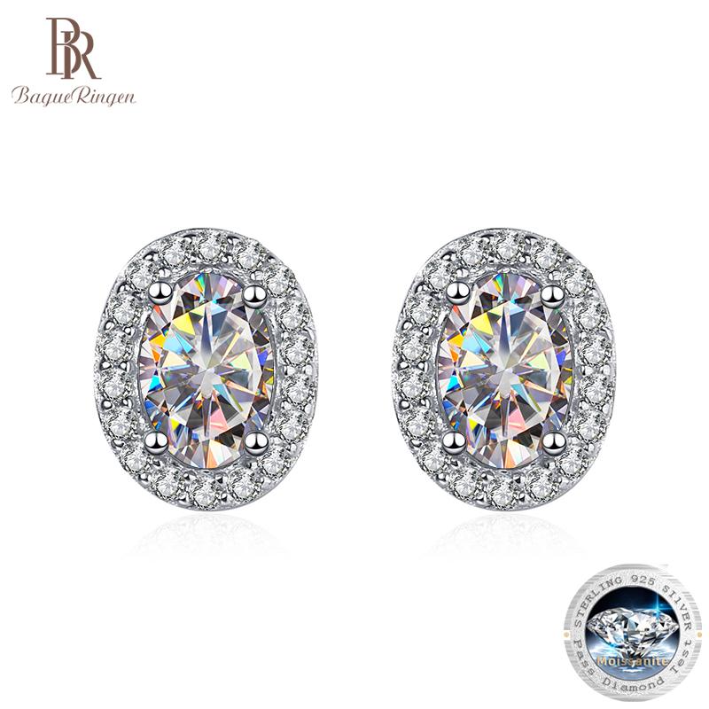 Bague Ringen Серьги-гвоздики с муассанитом и бриллиантом овальной огранки, 100% серебро 925 пробы, обещание, свадебные украшения с платиновым покрытием для женщин, свадебные украшения