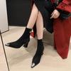 7 см Модные ботильоны в британском стиле с металлическим носком, 2025 осень-зима, новинка, острый носок, толстый каблук, боковая молния, высокий каблук, короткие ботильоны