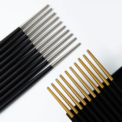 Hive Mind Chopsticks, Set of 5, 21.8cm Stainless Steel, Non-Slip, Gift, Present, Celebration (Black Gold)