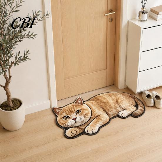 Cute Cat Floor Mat Bathroom Rug, Anti-Slip Absorbent Bath Washable Plush Home Safety Rug Kitty Door for Entrance Kitchen Decor Doorway Protector