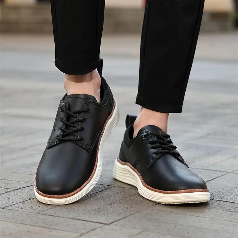 Men's Leather Shoes PU Fabric Spring and Autumn Brown Men's Casual Shoes Black Comfortable Classic Walking Shoes Flat Bottom