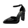High Heels Platform Pumps Mujer 2024 Summer New Fashion Buckle Solid Black Sandals Woman PU Leather Waterproof Shoes Femme