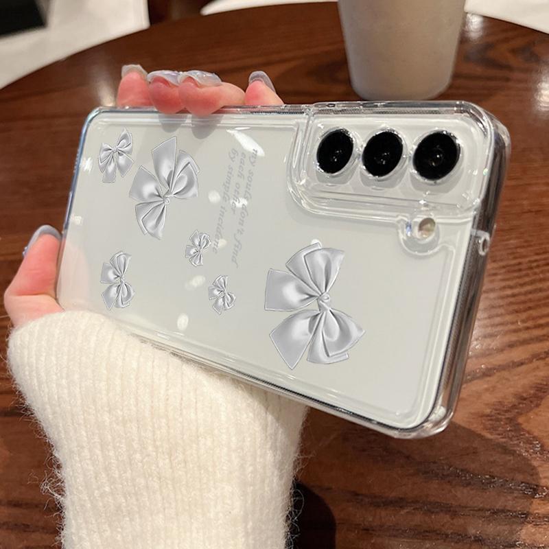 Bowknot Print Transparent Soft Silicone Phone Case For Samsung S25 Ultra S24 FE S23 A16 A36 A56 A55 A15 A25 Clear Shockproof Lens Protection Cover