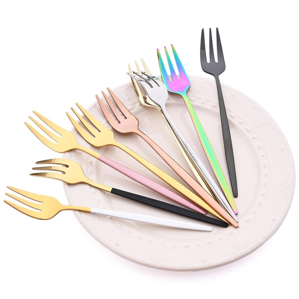 6Pcs/Set Tea Cake Snack Fork Dinnerware Cutlery Colorful Fork Set Mirror Stainless Steel Tableware Dessert Fruit Fork Silverware