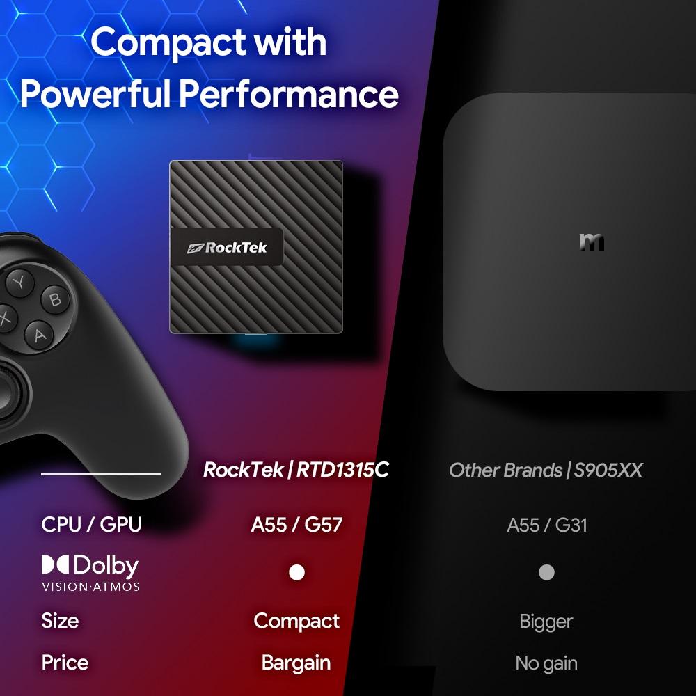 RockTek GB1 Google TV 12 Dongle Netflix & Google Certified 2G 16G DDR4 Realtek1315C Support Dolby Atmos Vision 2T2R Wifi Mini Box