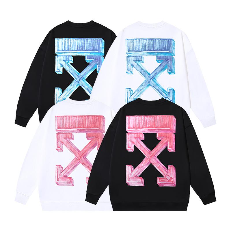 1236 Off-White 2026 Autumn and Winter New OW Three-dimensional Square Arrow Pattern Men's and Women's Round Neck Hoodie