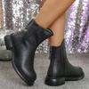 Классические женские ботильоны из однотонной черной искусственной кожи с задней молнией, зима 2025, с круглым носком, на среднем каблуке, зимние теплые нескользящие туфли