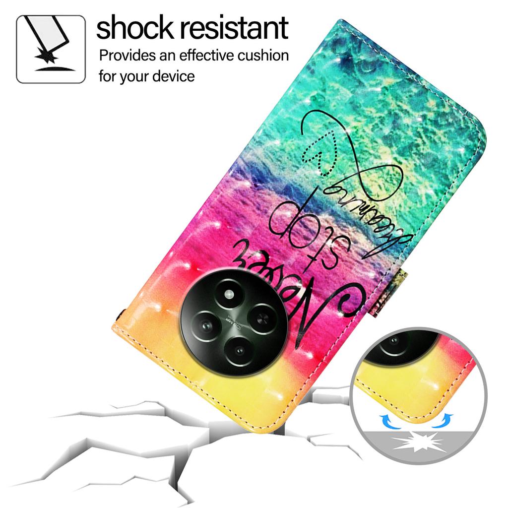 Для Realme 12 5G Кожаный чехол с печатью рисунка Кошелек Подставка Мобильная обложка с ремешком