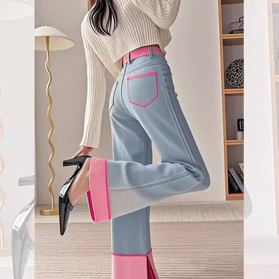 Милые и классные цветные джинсовые брюки с широкими штанинами, женские свободные повседневные брюки с высокой талией