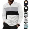 Men's Casual Zipper Lapel Two-tone Long-sleeved Top