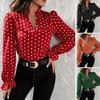 Women Shirt Dots Print V Neck Slim Fit Long Sleeves Streetwear Spring Autumn Commuter Chiffon Office Lady Shirt for Dating