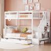 90*200cm Bunk Bed with Stair Shelf, Equipped with Two Drawers, High Railings, EN747-1 Certified, White