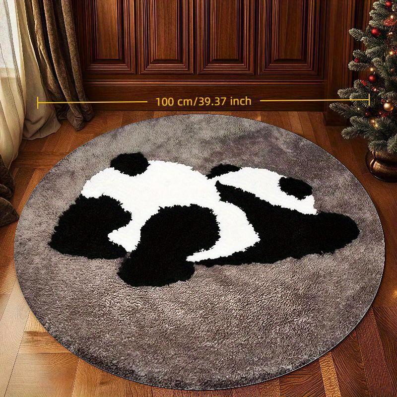 Panda Pattern Round Rug Flannel Cute Kids Room Nursery Floor Mat Animal Themed Home Decor Soft Cozy Design Christmas Gift Idea