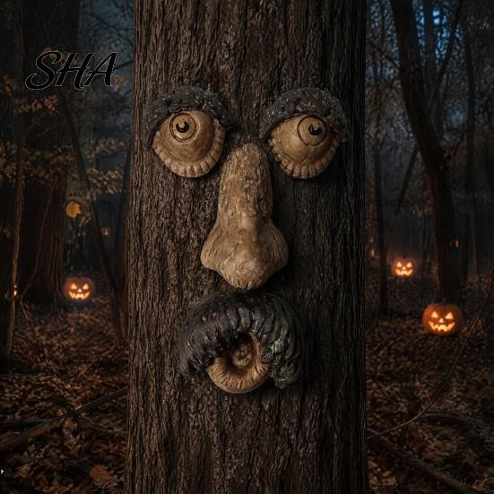 Funny Tree Huggers for Adults Glow?in?the?Dark Face Garden Decor, Old Man Bark Spooky Decorations Resin Ornament, Outdoor Halloween Easter