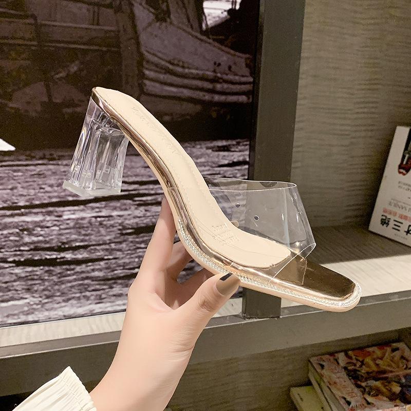 Женские прозрачные босоножки на высоком каблуке, летние новые дизайнерские туфли со стразами, женские модные повседневные тапочки Zapatos De Mujer