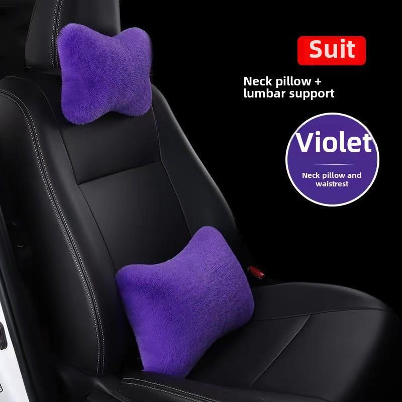 Пара автомобильных плюшевых подголовников, поясничная поддержка, подушка для шеи - Имитация кролика, плюшевая автомобильная поясничная поддержка