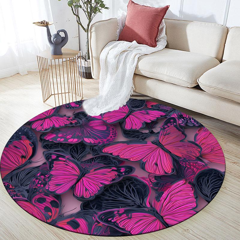 Butterflies pattern round rug,Carpet Rug for Living Room Bedroom Playroom ,Non-slip Floor Mat,Holiday Gifts and Birthday Gifts.