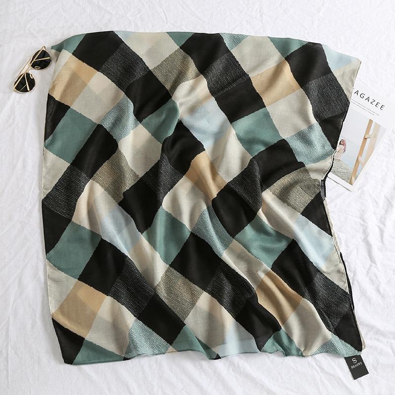 New Color Rhombus Summer Seaside Sunscreen Silk Scarf Sweet Beach Towel Cotton and Linen Feel Air-conditioned Room Shawl
