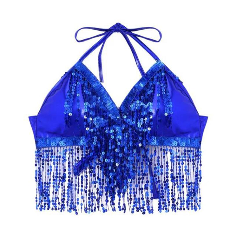 Belly Dance Sequin Fringe Top Nightclub Performance Halter Bra Dance Wear Show Costumes Halter Bra Performance Top
