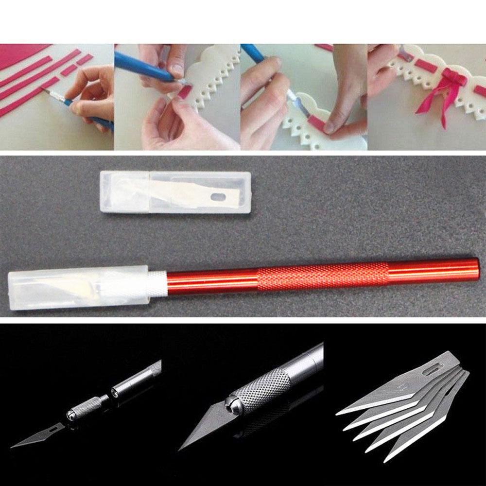 Cake Carving Sculpture Engraving Cutter with 6pcs Blade Non-slip Knife Pastry Tools Metal Scalpel