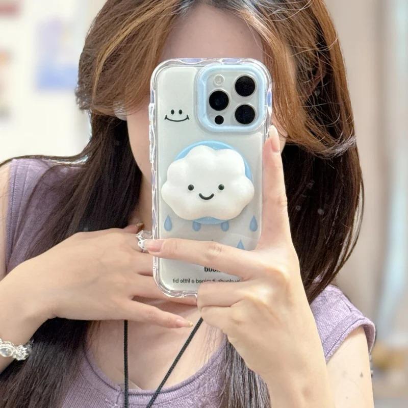 Cute 3D Cloud For Magsafe Griptok Phone Holder Support For iPhone 15 16 17 Foldable Wireless Charging Case Stand Girl Bracket 5