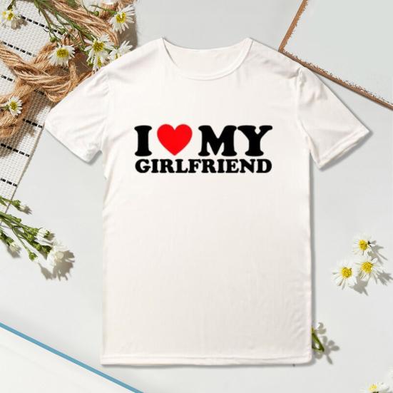 Футболки для влюбленных, футболка с буквенным принтом «Я люблю свою девушку, я люблю своего парня», свободные топы для пар с круглым вырезом и короткими рукавами