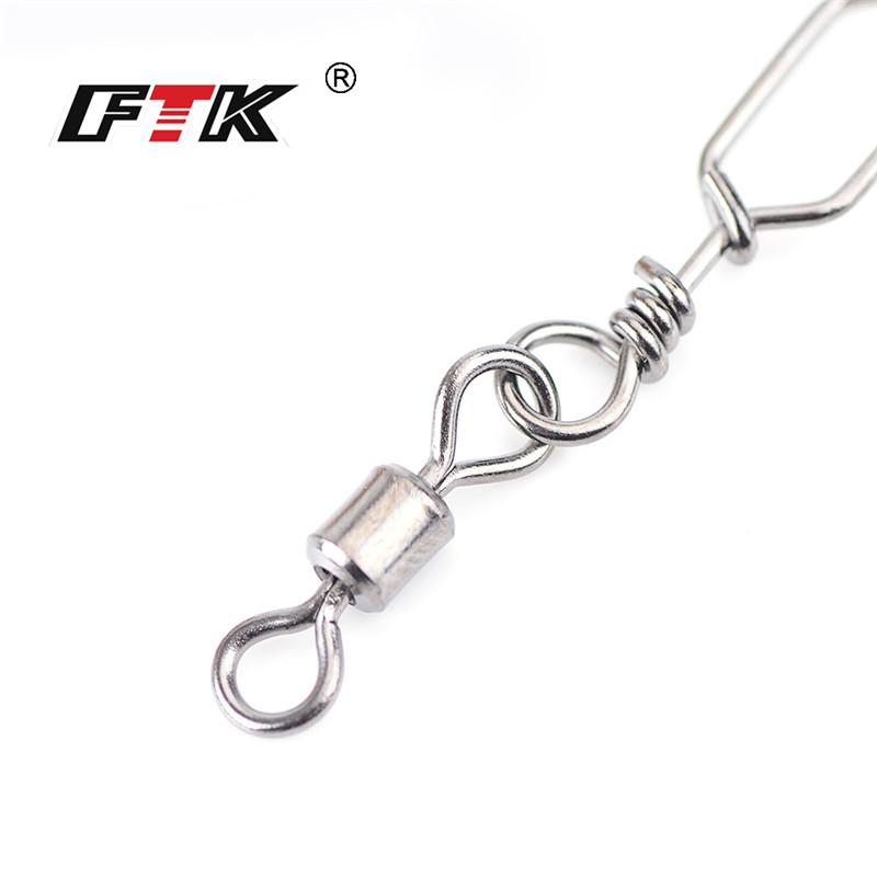 FTK 50 шт., аксессуары для рыбалки на щуку, соединительный штифт, вертлюг из нержавеющей стали, карабин, приманка, вертлюг, снасти